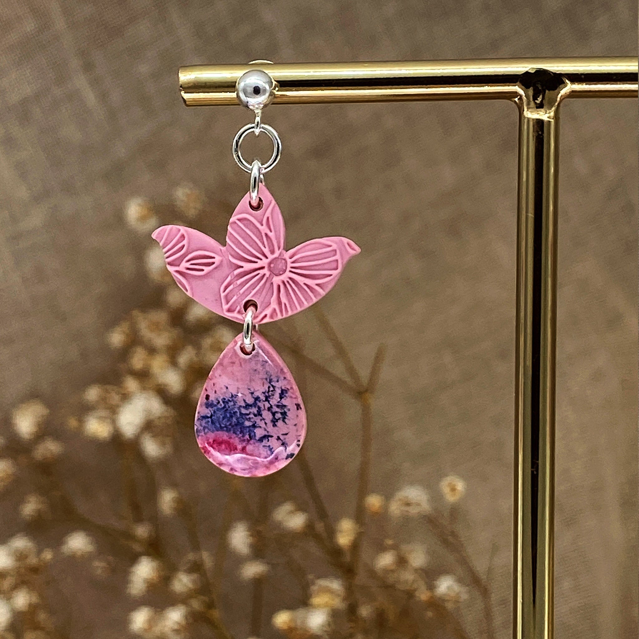 Baby Pink and Warm Floral Double Drop Earrings - The Suffolk Crafter