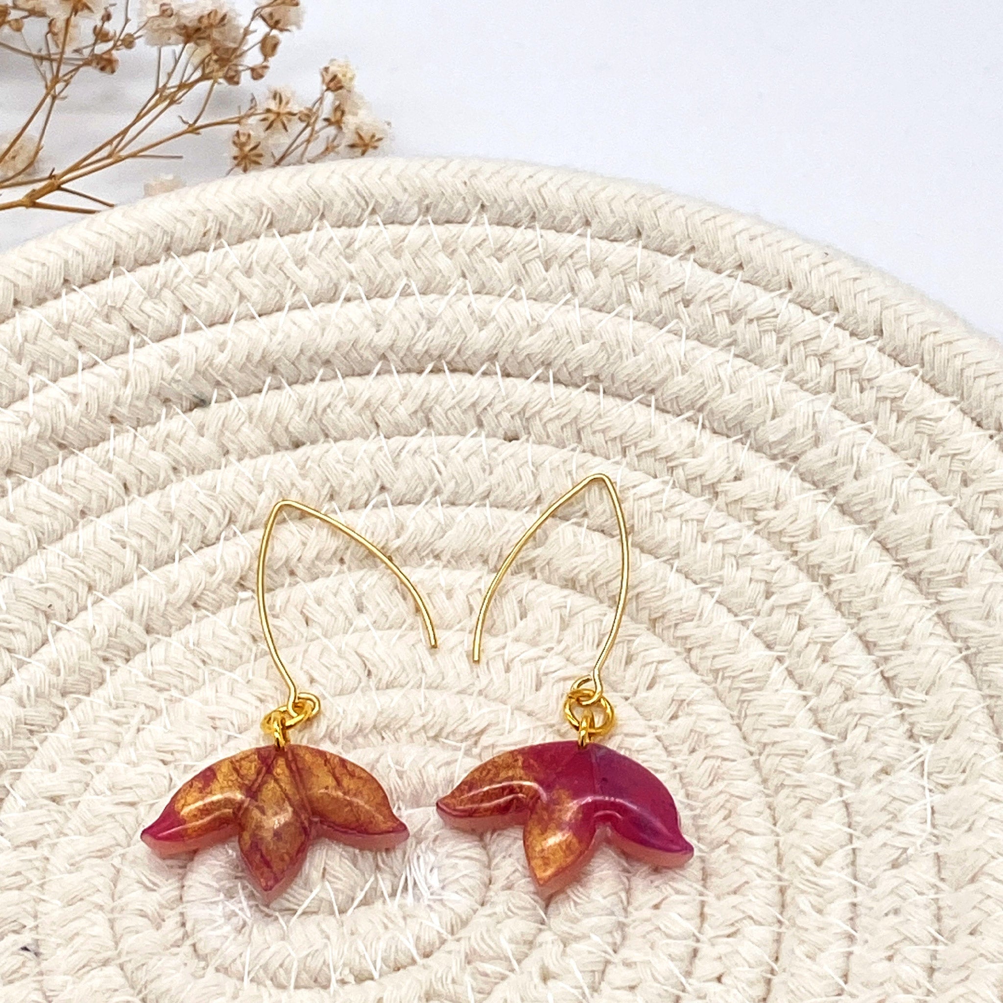 Deep Pink Lotus Dangly Earrings - The Suffolk Crafter