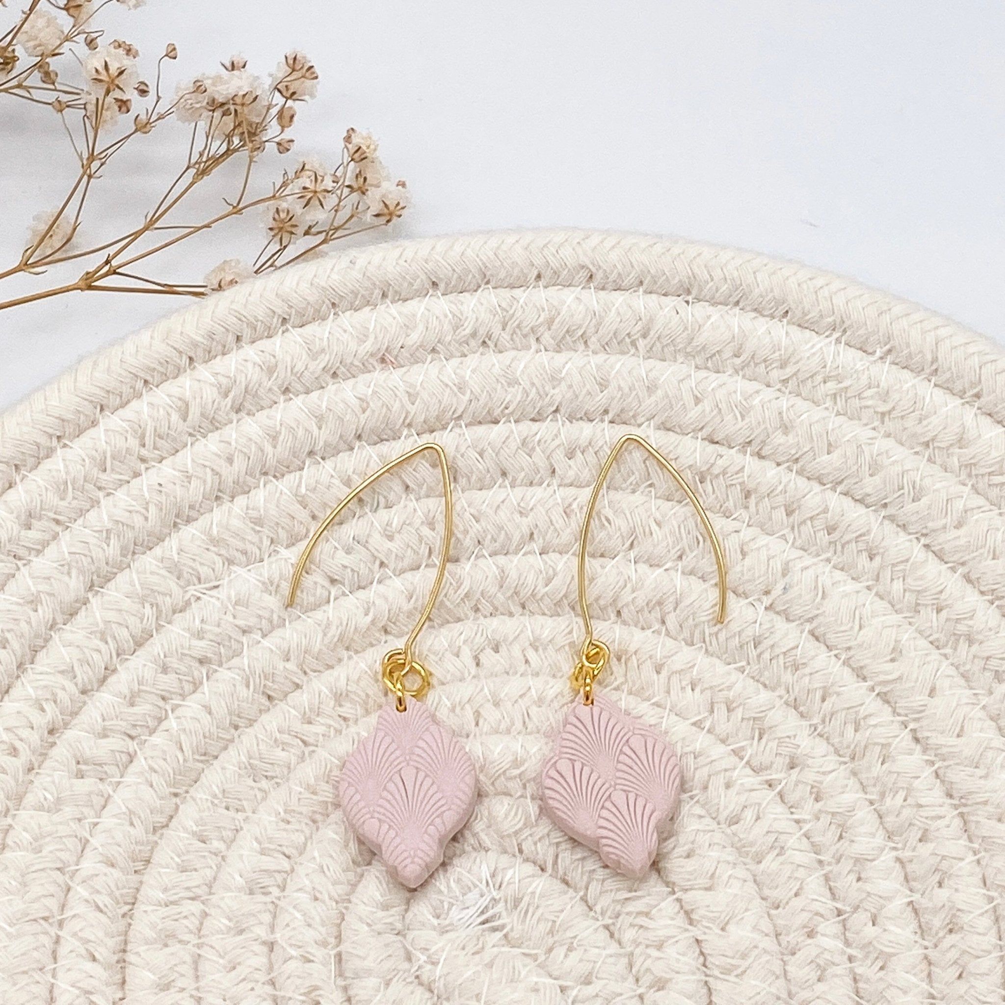 Pale Pink and Gold Dangly Earrings - The Suffolk Crafter