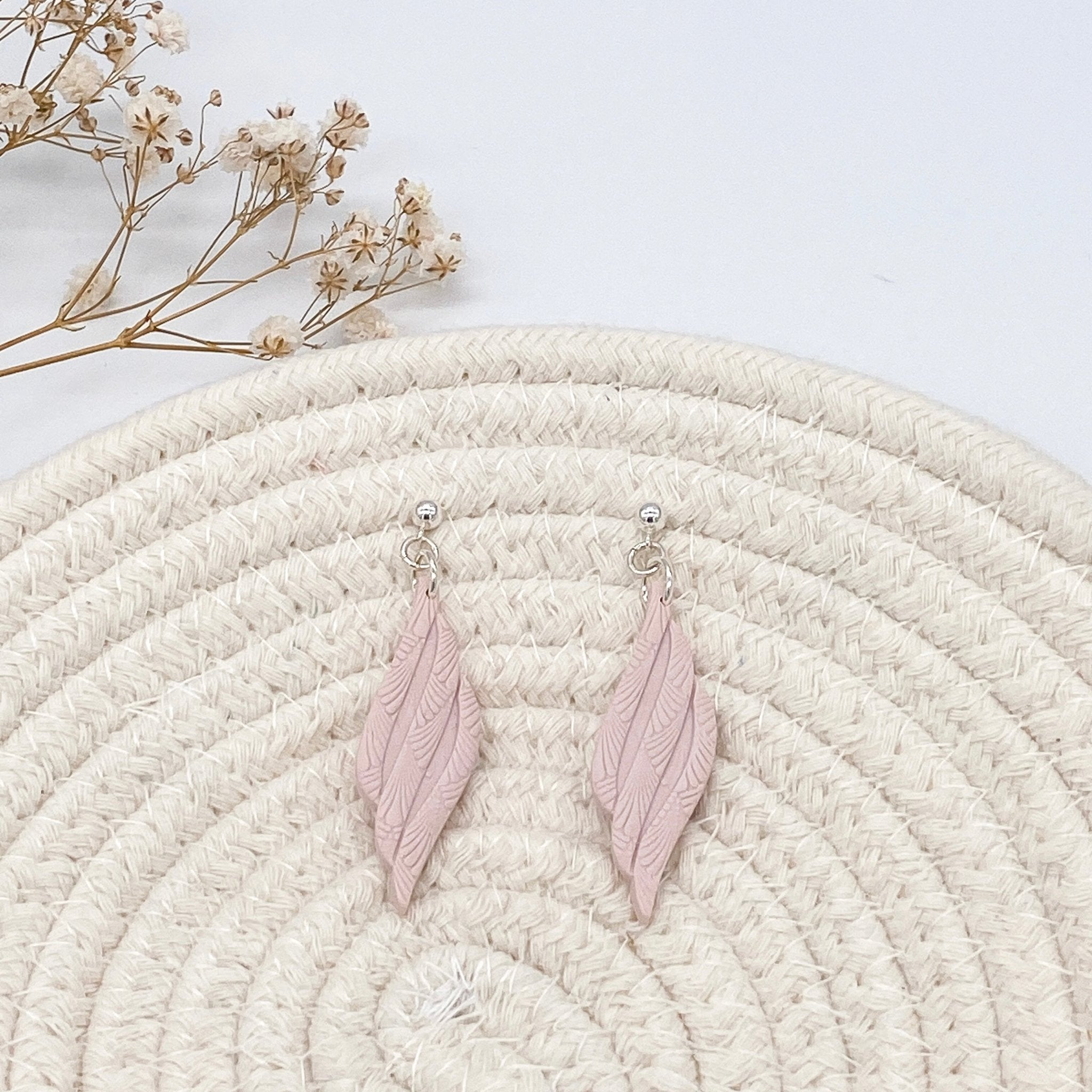 Pale pink Dangly Embossed Earrings - The Suffolk Crafter