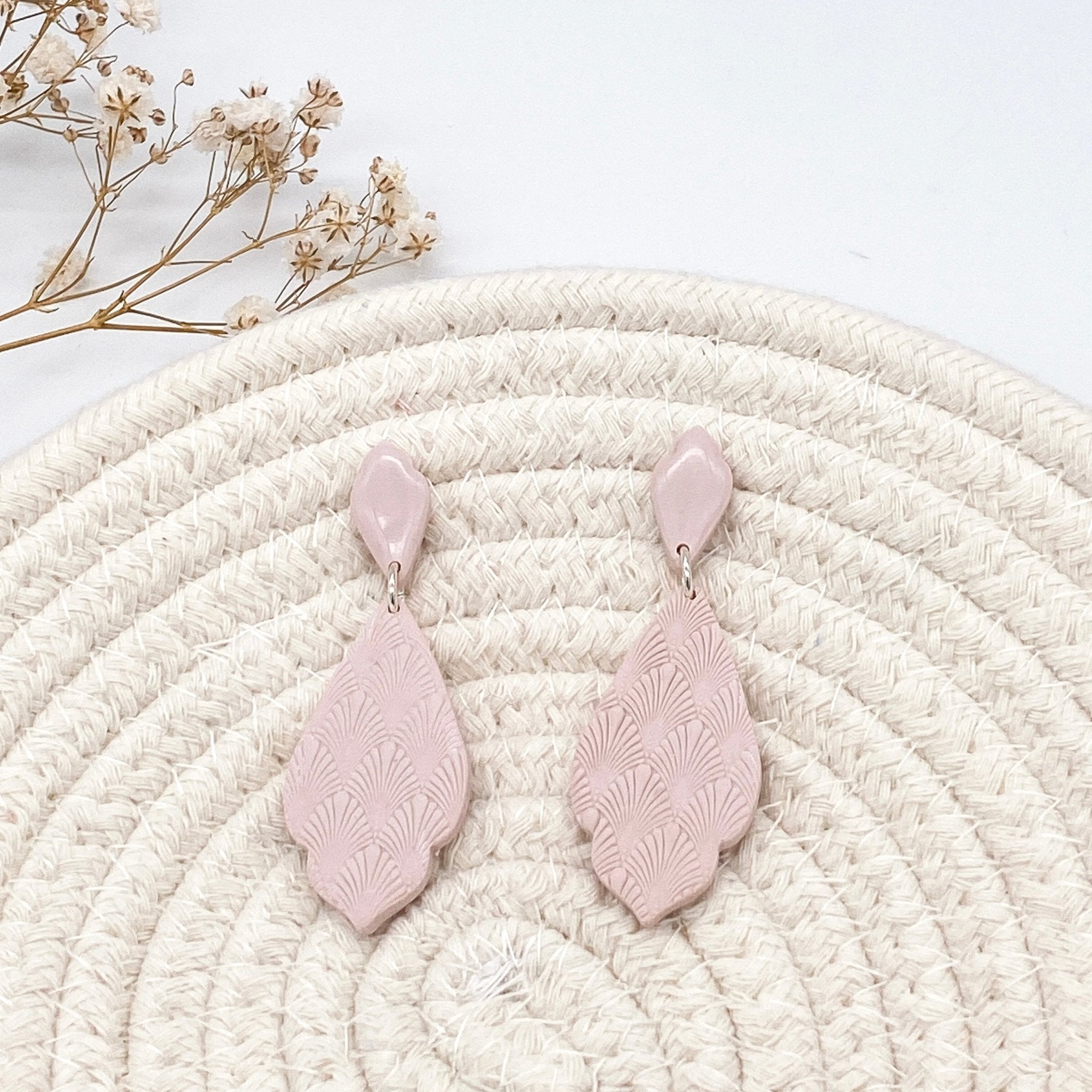 Pale Pink Embossed Statement Earrings - The Suffolk Crafter